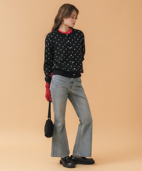 HEILIS(ヘイリス)の「ドット柄カーディガン / ブラック グレー ドット 水玉 コンパクト トップス 長袖 秋服 冬服 韓国 ガーリー ノームコア カジュアル シンプル 前開き(カーディガン/ボレロ・レディース・ブラック/グレー・FREE)」の8枚目の写真