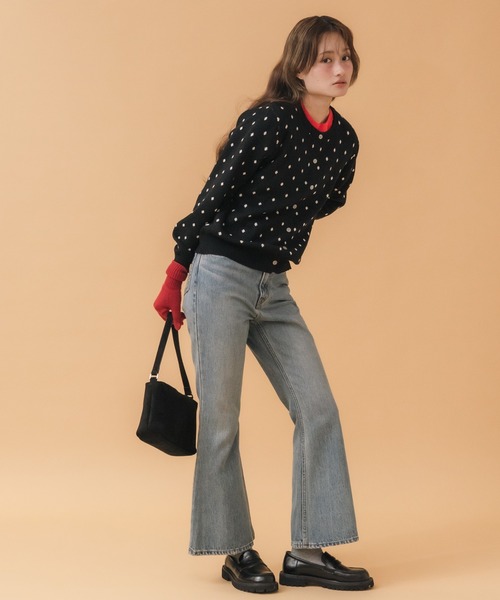 HEILIS(ヘイリス)の「ドット柄カーディガン / ブラック グレー ドット 水玉 コンパクト トップス 長袖 秋服 冬服 韓国 ガーリー ノームコア カジュアル シンプル 前開き(カーディガン/ボレロ・レディース・ブラック/グレー・FREE)」の9枚目の写真
