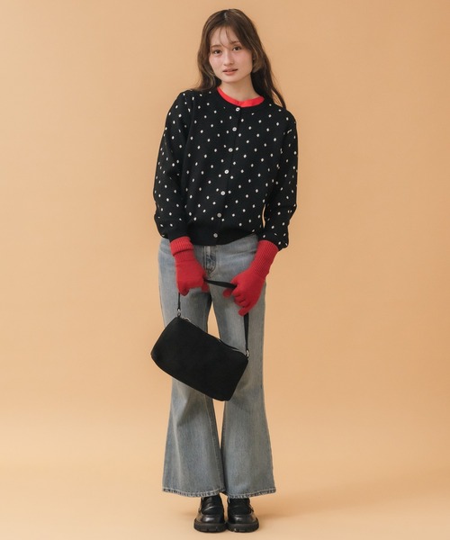 HEILIS(ヘイリス)の「ドット柄カーディガン / ブラック グレー ドット 水玉 コンパクト トップス 長袖 秋服 冬服 韓国 ガーリー ノームコア カジュアル シンプル 前開き(カーディガン/ボレロ・レディース・ブラック/グレー・FREE)」の3枚目の写真