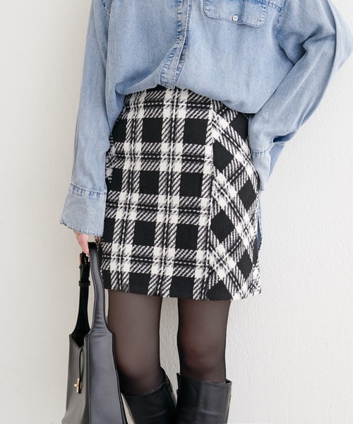 natural couture（ナチュラルクチュール）の「選べる丈チェックナロースカート（スカート・レディース・ブラウン系その他/グレー系その他/ブラック・SMALL/FREE）」の10枚目の写真
