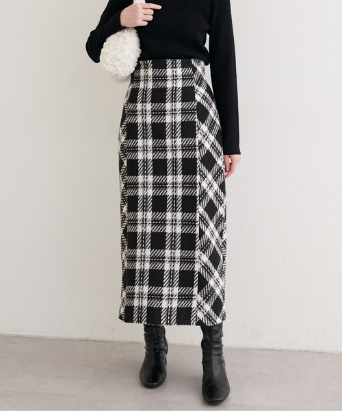 natural couture（ナチュラルクチュール）の「選べる丈チェックナロースカート（スカート・レディース・ブラウン系その他/グレー系その他/ブラック・SMALL/FREE）」の4枚目の写真
