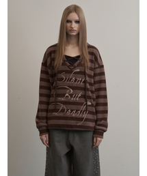 SETUP-EXE（セットアップイーエックスイー）の「STRIPE V-NECK MTM / BROWN（スウェット）」