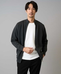 【洗濯機で洗える】ダブルフェイスニットスタンドジップカーディガン