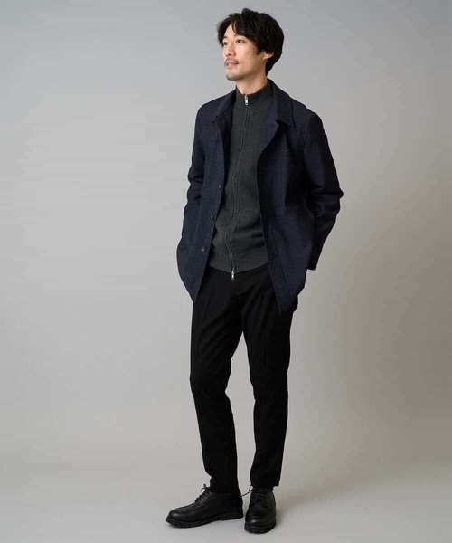 a.v.v（アーヴェヴェ）の「【洗濯機で洗える】ダブルフェイスニットスタンドジップカーディガン（カーディガン/ボレロ・メンズ・ダークグレー/ブラック・46/48）」の10枚目の写真