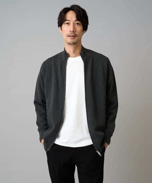 a.v.v（アーヴェヴェ）の「【洗濯機で洗える】ダブルフェイスニットスタンドジップカーディガン（カーディガン/ボレロ・メンズ・ダークグレー/ブラック・46/48）」の13枚目の写真
