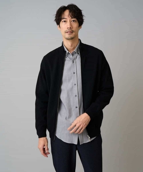 a.v.v（アーヴェヴェ）の「【洗濯機で洗える】ダブルフェイスニットスタンドジップカーディガン（カーディガン/ボレロ・メンズ・ダークグレー/ブラック・46/48）」の18枚目の写真