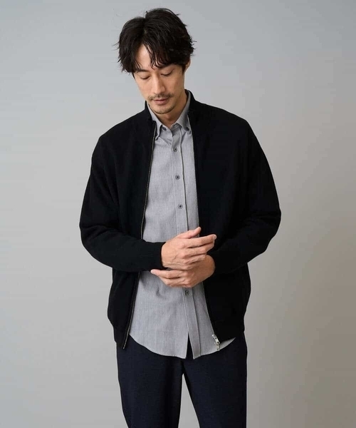 a.v.v（アーヴェヴェ）の「【洗濯機で洗える】ダブルフェイスニットスタンドジップカーディガン（カーディガン/ボレロ・メンズ・ダークグレー/ブラック・46/48）」の19枚目の写真