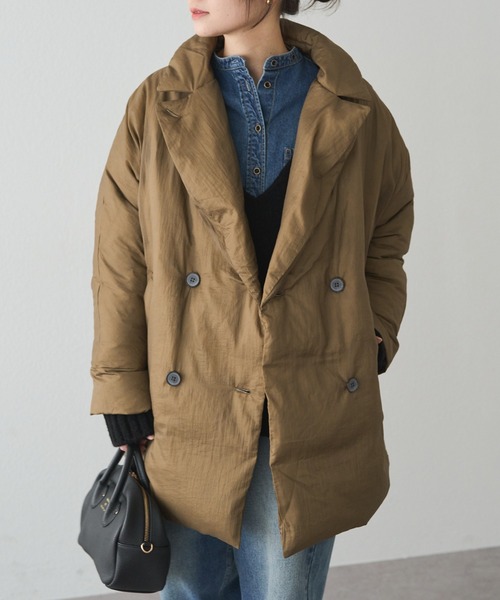 PUAL CE CIN（ピュアルセシン）の「リサイクルダウンテーラードコート（ダウンジャケット/コート・レディース・ブラック/ベージュ系・FREE）」の2枚目の写真