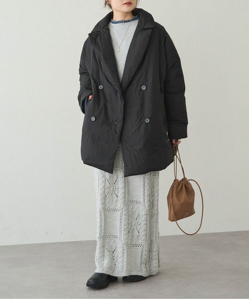 PUAL CE CIN（ピュアルセシン）の「リサイクルダウンテーラードコート（ダウンジャケット/コート・レディース・ブラック/ベージュ系・FREE）」の6枚目の写真