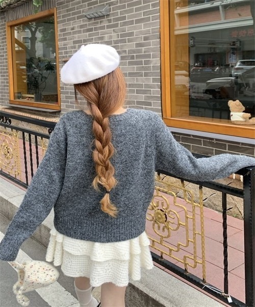 Dream garden(ドリームガーデン)の「フラワーモチーフニットプルオーバー(ニット/セーター・レディース・ダークグレー/オートミール/パープル/グレー・FREE)」の17枚目の写真