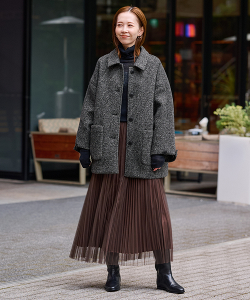 ツイードボンディングステンカラーショートコート（ステンカラーコート