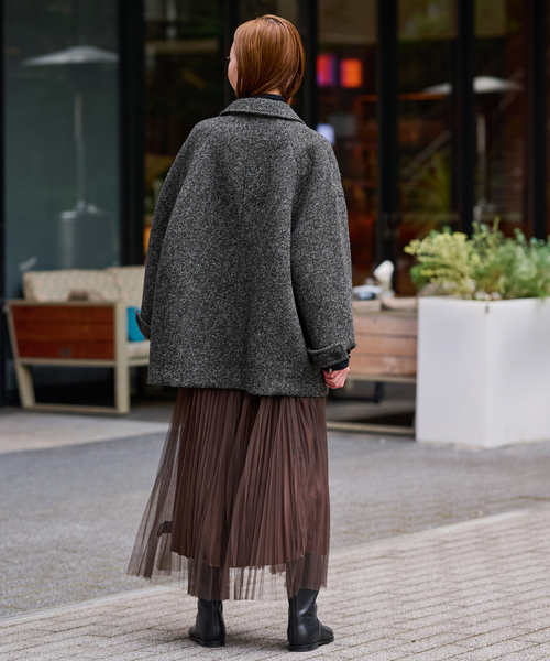 ツイードボンディングステンカラーショートコート（ステンカラーコート