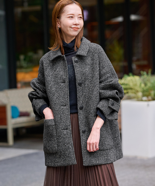 ツイードボンディングステンカラーショートコート（ステンカラーコート