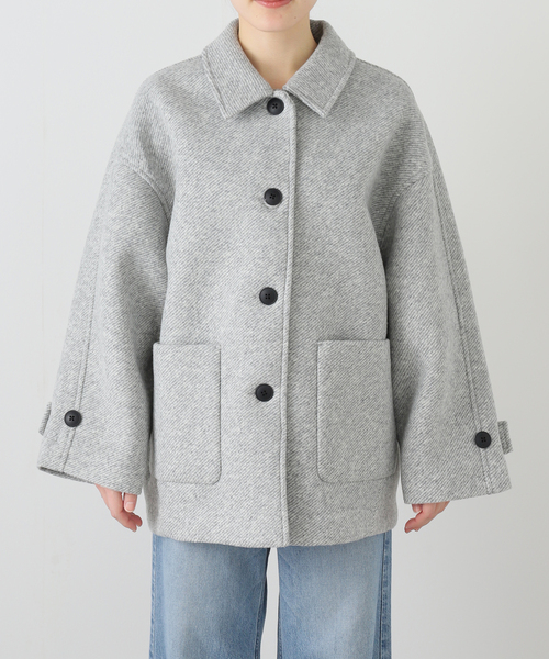 セール】ツイードボンディングステンカラーショートコート（ステン