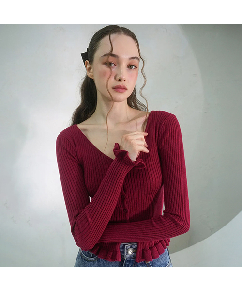 Vivacious(ビバシャス)の「Aube Prill V-neck Cardigan - 5COL(カーディガン/ボレロ・レディース・アイボリー/ブラック/グレー/チャコール/バーガンディー・SMALL/MEDIUM)」の5枚目の写真