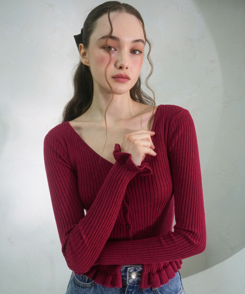 Vivacious(ビバシャス)の「Aube Prill V-neck Cardigan - 5COL(カーディガン/ボレロ・レディース・アイボリー/ブラック/グレー/チャコール/バーガンディー・SMALL/MEDIUM)」の6枚目の写真