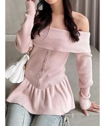 予約商品】ニット/セーター（ピンク/桃色系・オフショルダー