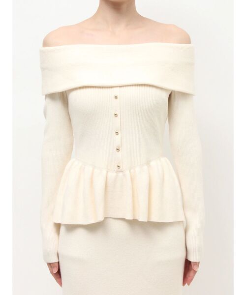 RESEXXY（リゼクシー）の「オフショルペプラムニットトップス【セットアップ着用可能】（ニット/セーター・レディース・レッド/ピンク/アイボリー/ブラック・FREE）」の22枚目の写真