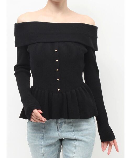 RESEXXY（リゼクシー）の「オフショルペプラムニットトップス【セットアップ着用可能】（ニット/セーター・レディース・レッド/ピンク/アイボリー/ブラック・FREE）」の11枚目の写真