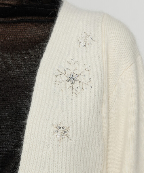 Gabardine K.T(ギャバジンケーティー)の「〔 +サイズ 〕 ラクーン×アンゴラブレンドヤーン パーティーニット・ショートカーデ(カーディガン/ボレロ・レディース・オフホワイト/グレー・13号)」の13枚目の写真