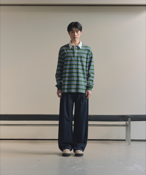NONBLANK(ノンブランク)の「ストライプラグビーTシャツ_GREEN(ポロシャツ・メンズ・グリーン・MEDIUM/LARGE/X-LARGE)」の5枚目の写真