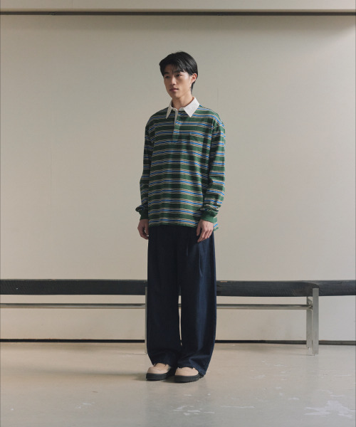 NONBLANK(ノンブランク)の「ストライプラグビーTシャツ_GREEN(ポロシャツ・メンズ・グリーン・MEDIUM/LARGE/X-LARGE)」の6枚目の写真