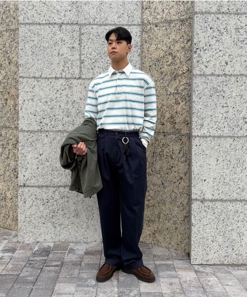 NONBLANK(ノンブランク)の「ストライプラグビーTシャツ_GREEN(ポロシャツ・メンズ・グリーン・MEDIUM/LARGE/X-LARGE)」の3枚目の写真