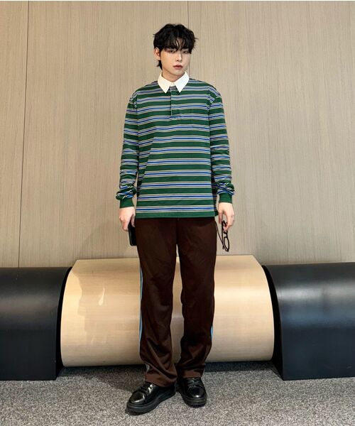NONBLANK(ノンブランク)の「ストライプラグビーTシャツ_GREEN(ポロシャツ・メンズ・グリーン・MEDIUM/LARGE/X-LARGE)」の4枚目の写真