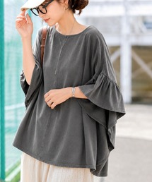 《JaVaジャバコラボ》ゆるっと隠して、ラフ可愛い。コットン100%ピグメント加工オーバーサイズフリルギャザートップス
