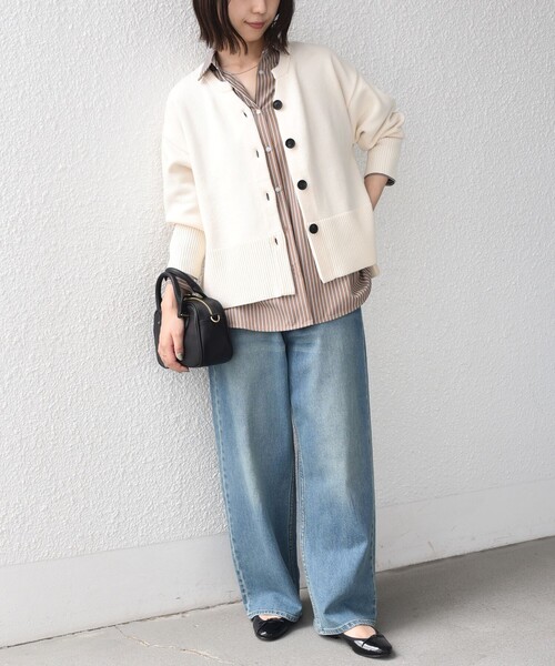 SHIPS Colors（シップス カラーズ）の「SHIPS Colors:〈手洗い可能〉フラッフィー キーネック カーディガン 2（カーディガン/ボレロ・レディース・ブラック/オフホワイト/ブルー/オレンジ/ピンク・ONE SIZE）」の14枚目の写真