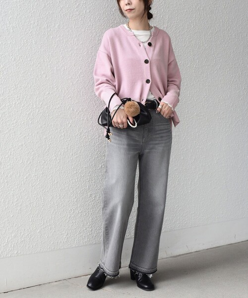 SHIPS Colors（シップス カラーズ）の「SHIPS Colors:〈手洗い可能〉フラッフィー キーネック カーディガン 2（カーディガン/ボレロ・レディース・ブラック/オフホワイト/ブルー/オレンジ/ピンク・ONE SIZE）」の16枚目の写真