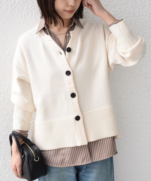 SHIPS Colors（シップス カラーズ）の「SHIPS Colors:〈手洗い可能〉フラッフィー キーネック カーディガン 2（カーディガン/ボレロ・レディース・ブラック/オフホワイト/ブルー/オレンジ/ピンク・ONE SIZE）」の20枚目の写真
