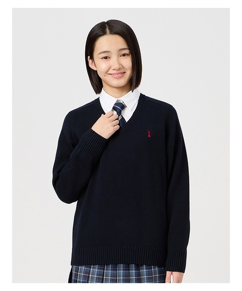EASTBOY(イーストボーイ)の「セーター 綿 7G 通学 ニット 女子 制服 学生服 中学生 高校生 スクール(ニット/セーター・キッズ・ブラック/ライトグレー/ネイビー/オフホワイト・11号/13号/9号)」の4枚目の写真