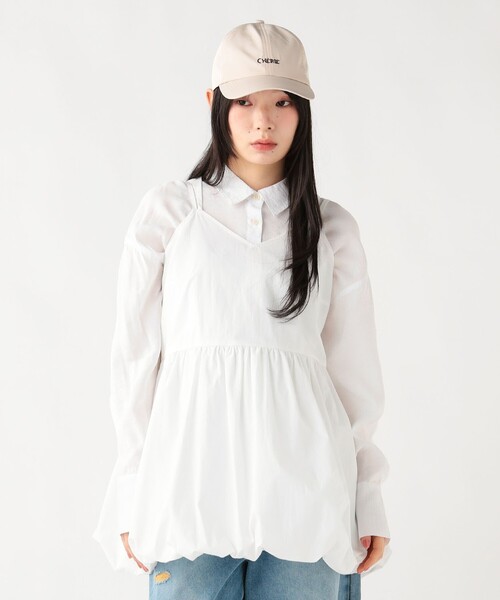 BEAMS HEART（ビームスハート）の「バルーン キャミ チュニック ワンピース（チュニック・レディース・チャコールグレー/ホワイト・FREE）」の4枚目の写真