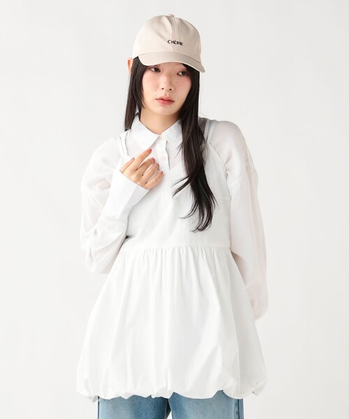 BEAMS HEART（ビームスハート）の「バルーン キャミ チュニック ワンピース（チュニック・レディース・チャコールグレー/ホワイト・FREE）」の5枚目の写真