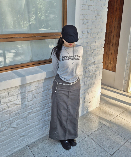 mydeepbluememories（マイディープブルーメモリーズ）の「MM TEXT LONG SLEEVE TEE(GREY)（Tシャツ/カットソー・レディース・グレー・FREE/MENS）」の7枚目の写真
