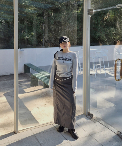 mydeepbluememories（マイディープブルーメモリーズ）の「MM TEXT LONG SLEEVE TEE(GREY)（Tシャツ/カットソー・レディース・グレー・FREE/MENS）」の8枚目の写真