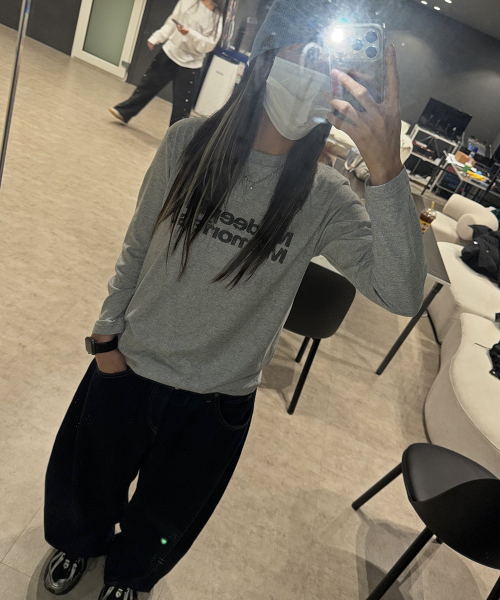 mydeepbluememories（マイディープブルーメモリーズ）の「MM TEXT LONG SLEEVE TEE(GREY)（Tシャツ/カットソー・レディース・グレー・FREE/MENS）」の9枚目の写真