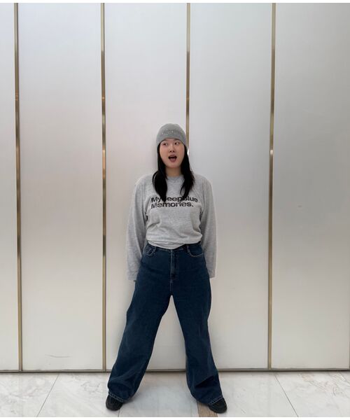 mydeepbluememories（マイディープブルーメモリーズ）の「MM TEXT LONG SLEEVE TEE(GREY)（Tシャツ/カットソー・レディース・グレー・FREE/MENS）」の2枚目の写真