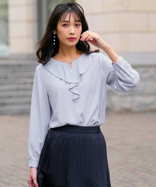 ANY SIS（エニィスィス）の「フリル ブラウス（シャツ/ブラウス・レディース・スカイブルー系/ホワイト系・X-SMALL）」の6枚目の写真