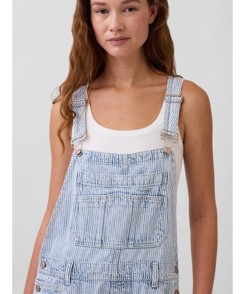 GAP（ギャップ）の「ウルトラソフトデニム ホースシュー オーバーオール ストライプ（サロペット/オーバーオール・レディース・ホワイト×ネイビー・XS/S/M/L/XXS）」の9枚目の写真