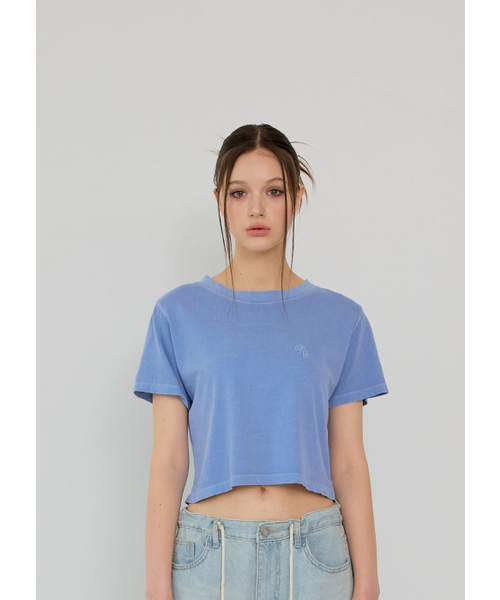 BUTTON UP(ボタンアップ)の「BTUロゴ刺繍ウォッシングクロップTシャツ (ブルー)(Tシャツ/カットソー・レディース・その他・FREE)」の1枚目の写真