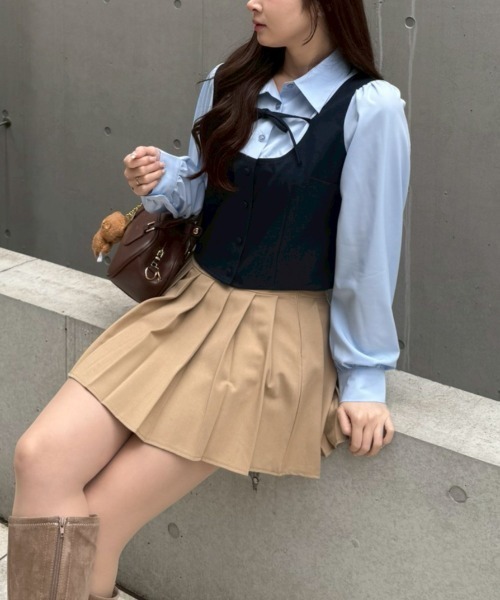 continuer de NICE CLAUP（コンティニューデナイスクラップ）の「1枚で完成する優等生スタイル、セットアップ対応可能。ドッキングリボンブラウス（シャツ/ブラウス・レディース・ネイビー/ベージュ/チャコールグレー・FREE）」の12枚目の写真