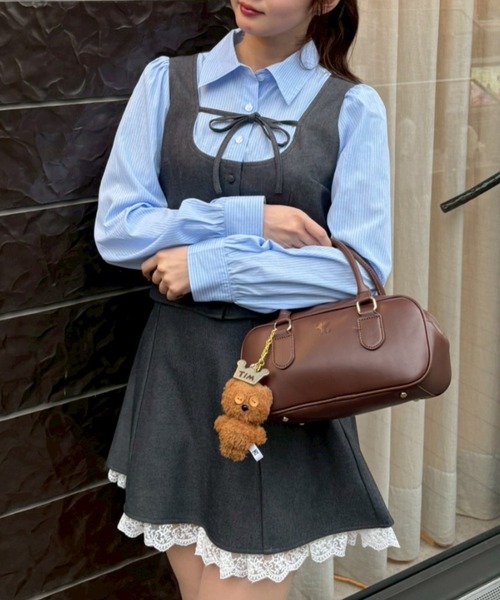 continuer de NICE CLAUP（コンティニューデナイスクラップ）の「1枚で完成する優等生スタイル、セットアップ対応可能。ドッキングリボンブラウス（シャツ/ブラウス・レディース・ネイビー/ベージュ/チャコールグレー・FREE）」の18枚目の写真