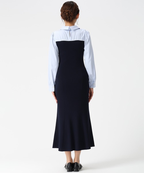 MISCH MASCH(ミッシュマッシュ)の「2026春夏新作 タイ付きシャツドッキングニットワンピース(ワンピース・レディース・ネイビー/ブラック・フリ-)」の9枚目の写真