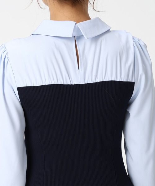 MISCH MASCH(ミッシュマッシュ)の「2026春夏新作 タイ付きシャツドッキングニットワンピース(ワンピース・レディース・ネイビー/ブラック・フリ-)」の10枚目の写真