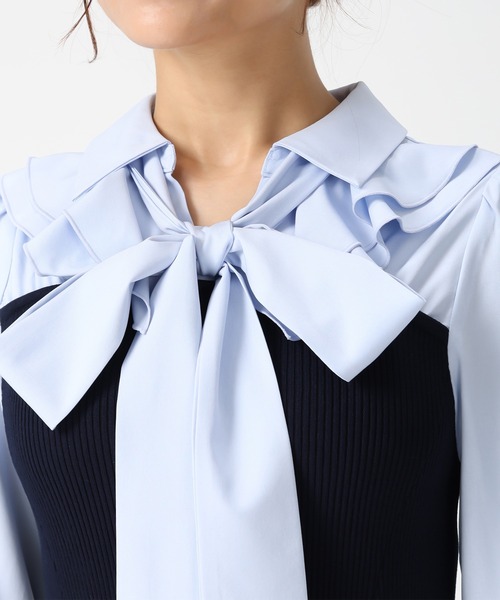 MISCH MASCH(ミッシュマッシュ)の「2026春夏新作 タイ付きシャツドッキングニットワンピース(ワンピース・レディース・ネイビー/ブラック・フリ-)」の11枚目の写真