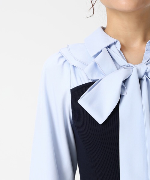 MISCH MASCH(ミッシュマッシュ)の「2026春夏新作 タイ付きシャツドッキングニットワンピース(ワンピース・レディース・ネイビー/ブラック・フリ-)」の12枚目の写真