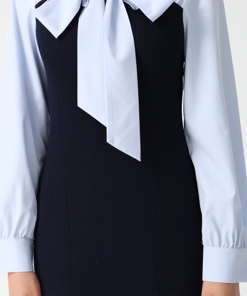 MISCH MASCH(ミッシュマッシュ)の「2026春夏新作 タイ付きシャツドッキングニットワンピース(ワンピース・レディース・ネイビー/ブラック・フリ-)」の13枚目の写真