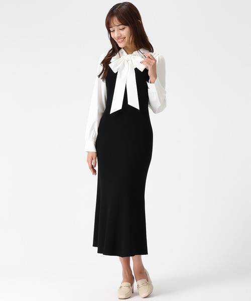 MISCH MASCH(ミッシュマッシュ)の「2026春夏新作 タイ付きシャツドッキングニットワンピース(ワンピース・レディース・ネイビー/ブラック・フリ-)」の18枚目の写真